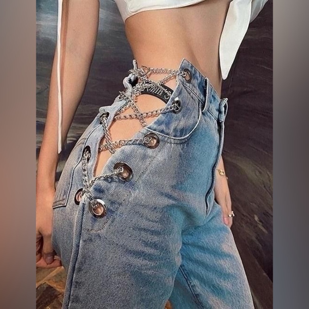 EB Denim Blue Lace-up/ Chain Jeans size M